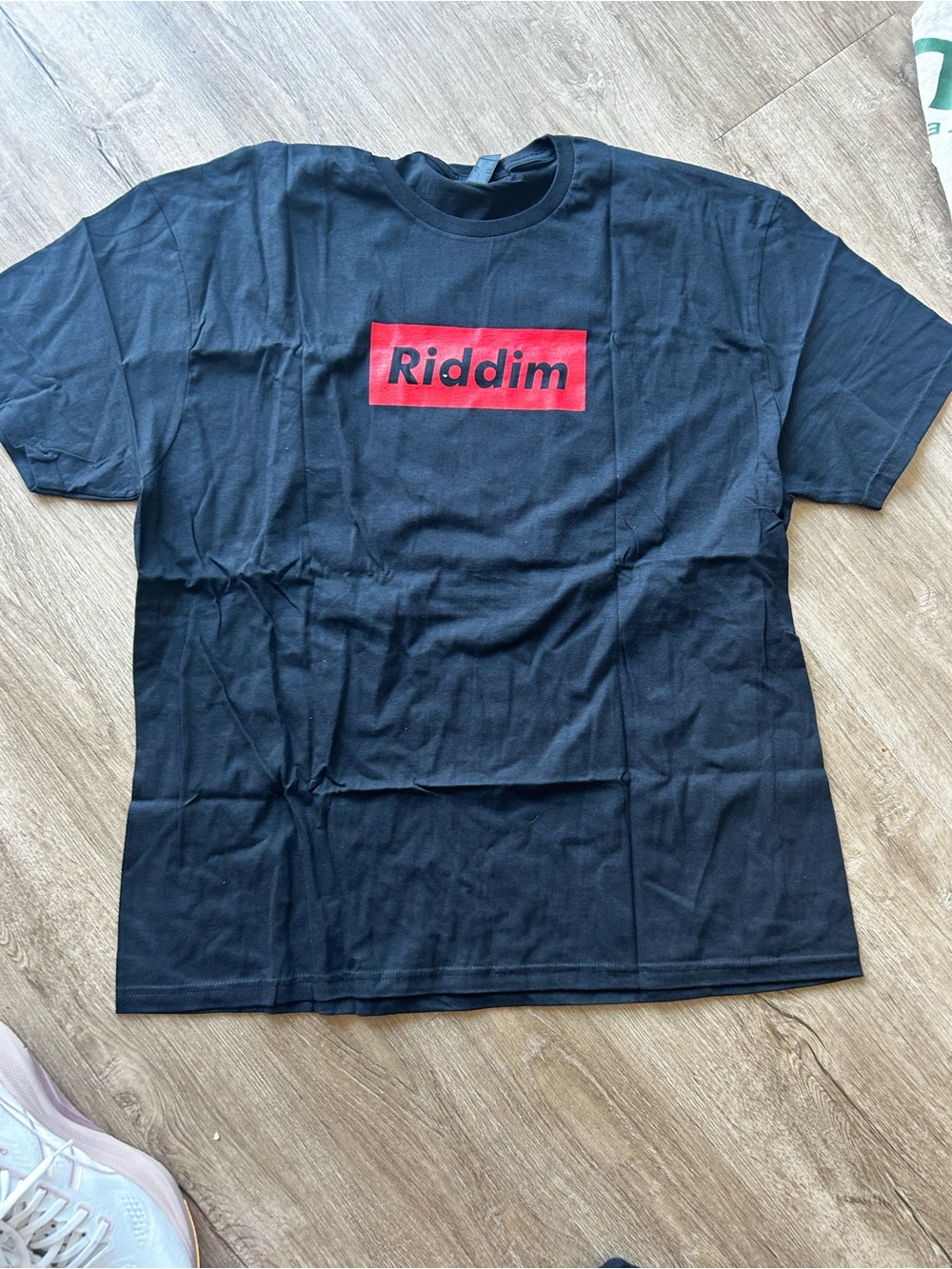 Soft Style Black Tee with Red 'Riddim' Box Logo